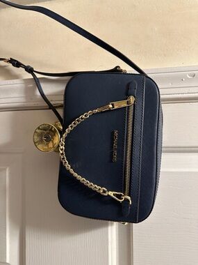 Michael Kors Navy Crossbody with Gold Chain Detail